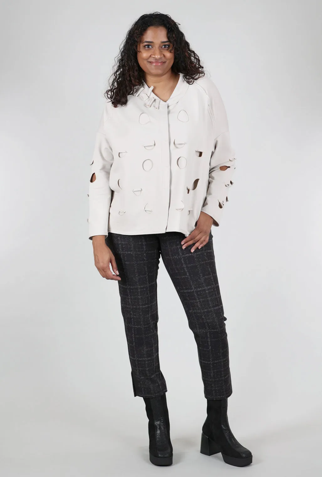 Burnout Dot Knit Jacket, Stone Denim Fabric