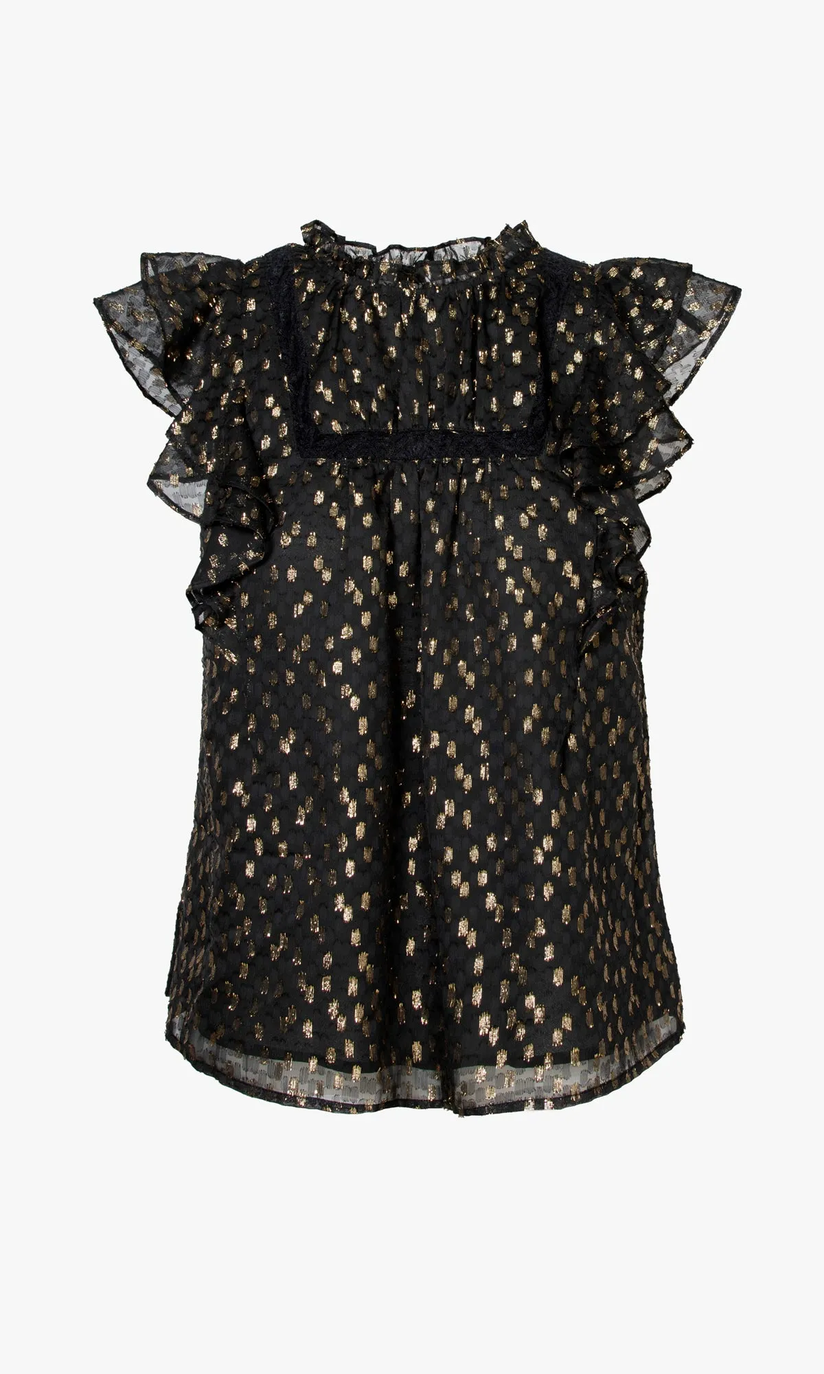 business blazer trends Sammie Lurex Dobby Chiffon Ruffled Blouse