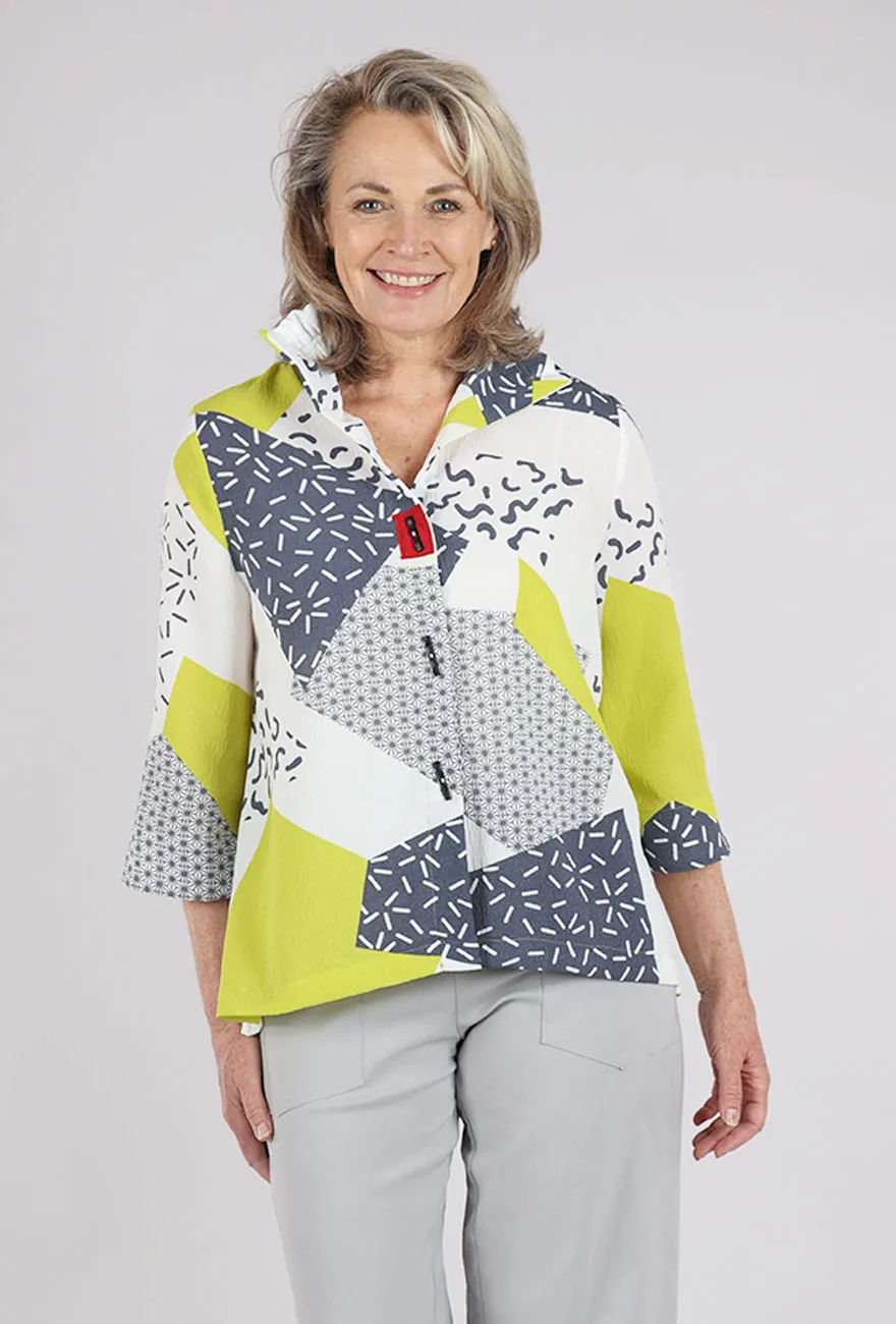 Swing Crepe Shirt, Lime/Gray Weekend Adventure