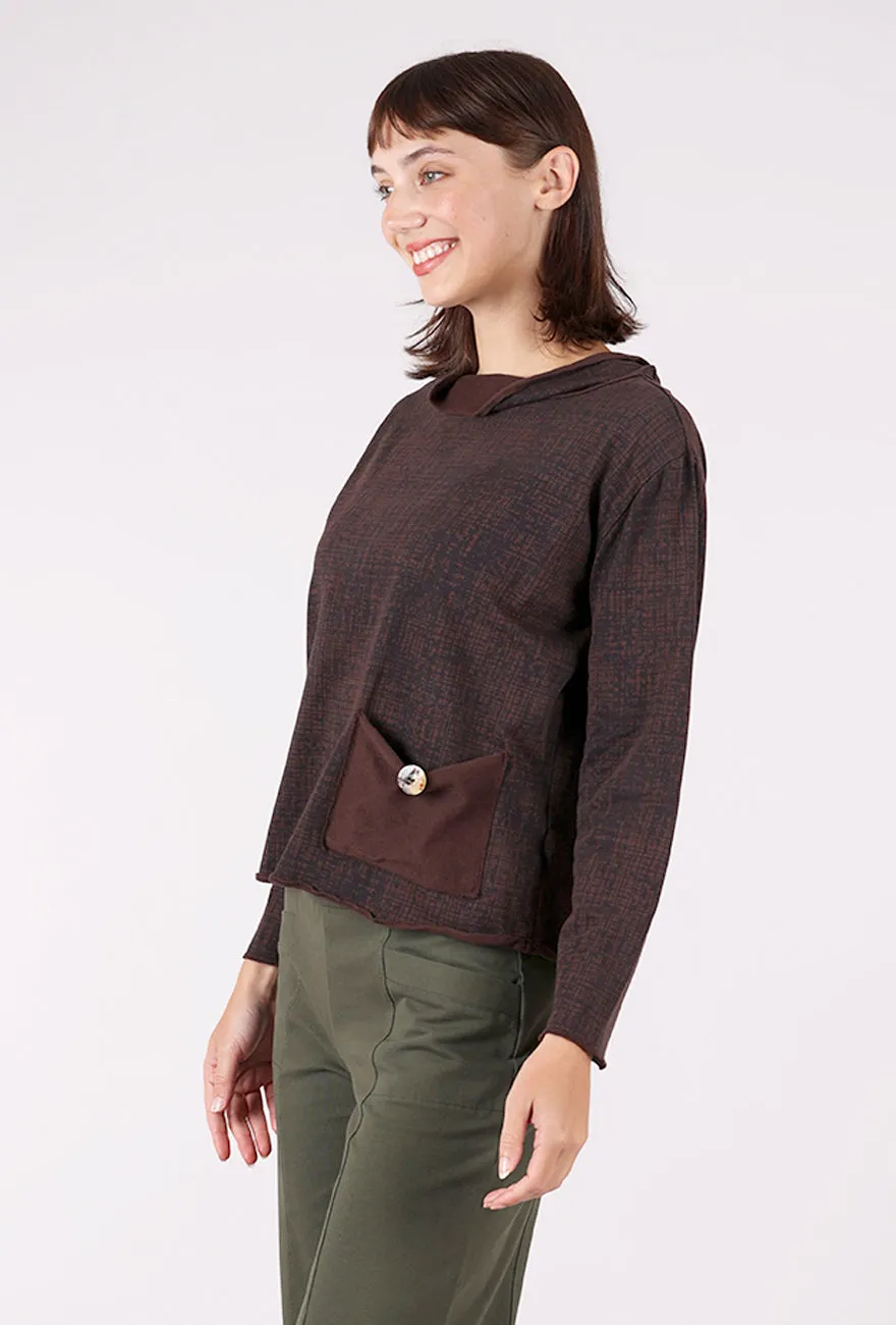 Button Detail Print Yoga Top, Dark Chocolate All-day Comfort