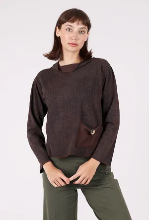 career women embroidered decoration Button Detail Print Yoga Top, Dark Chocolate