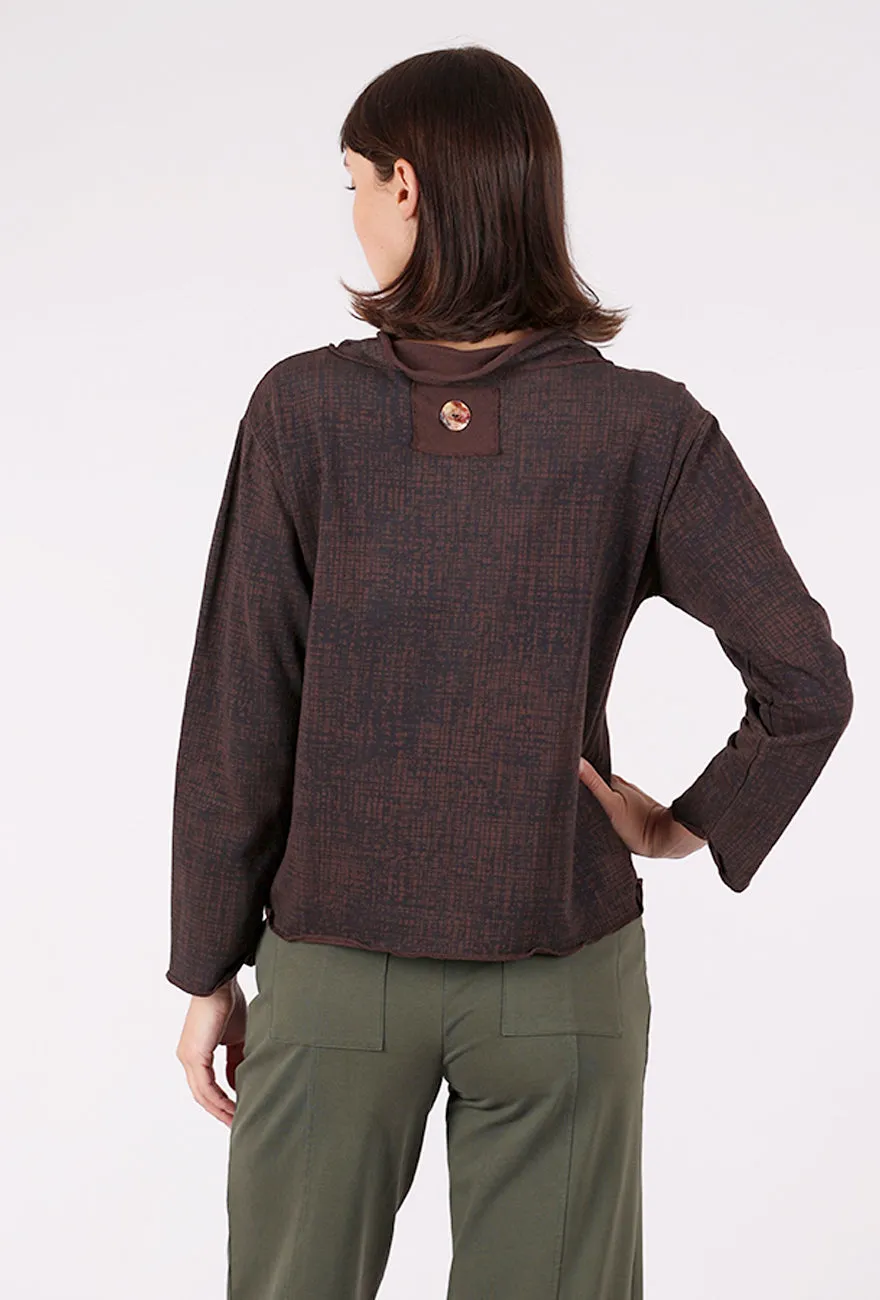 Button Detail Print Yoga Top, Dark Chocolate All-day Comfort