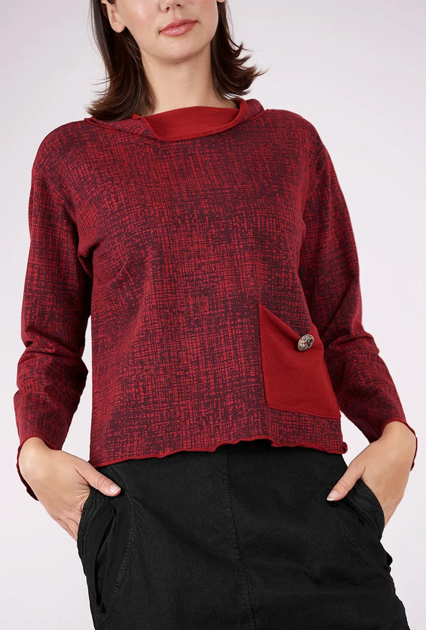 Button Detail Print Yoga Top, Merlot Smooth Draping