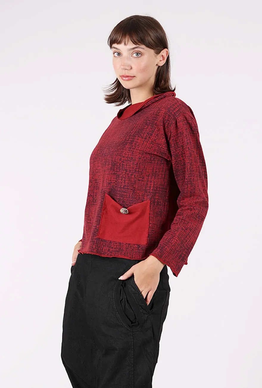 Button Detail Print Yoga Top, Merlot Smooth Draping