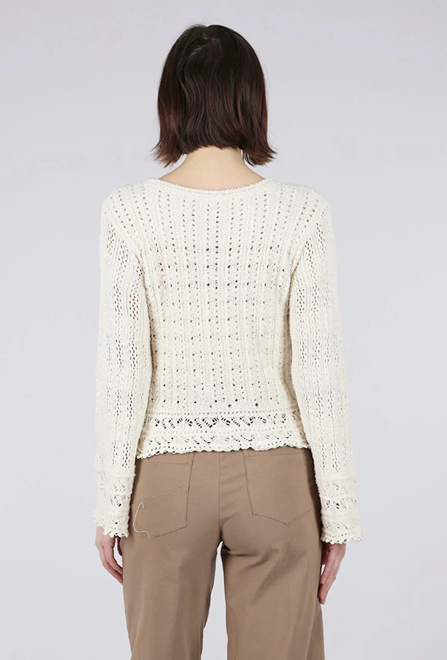 Button Style Bell Sleeve Pullover, Ivory