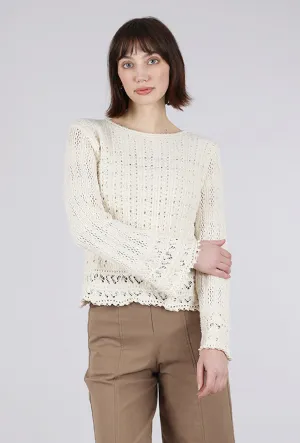 Smart-casual knit Warm wool jumper Bell Sleeve Pullover, Ivory