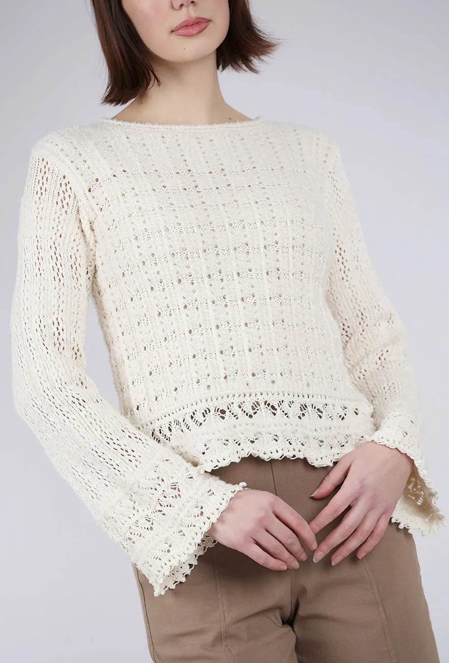 Button Style Bell Sleeve Pullover, Ivory
