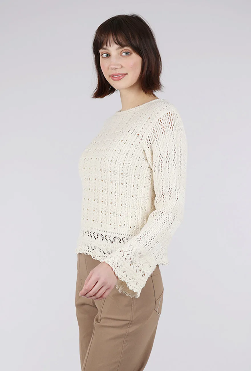 Button Style Bell Sleeve Pullover, Ivory
