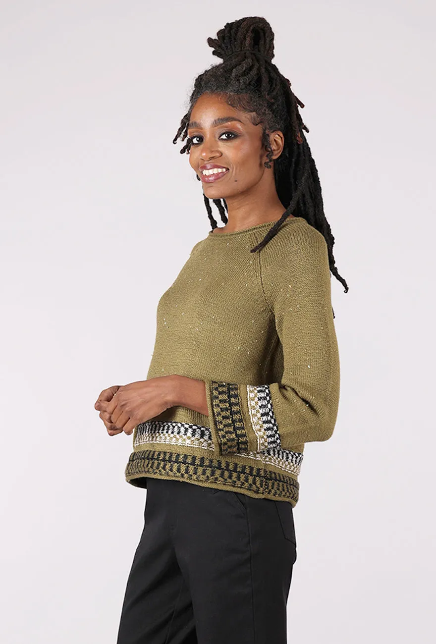 Button Style Chic Chalet Pullover, Avocado