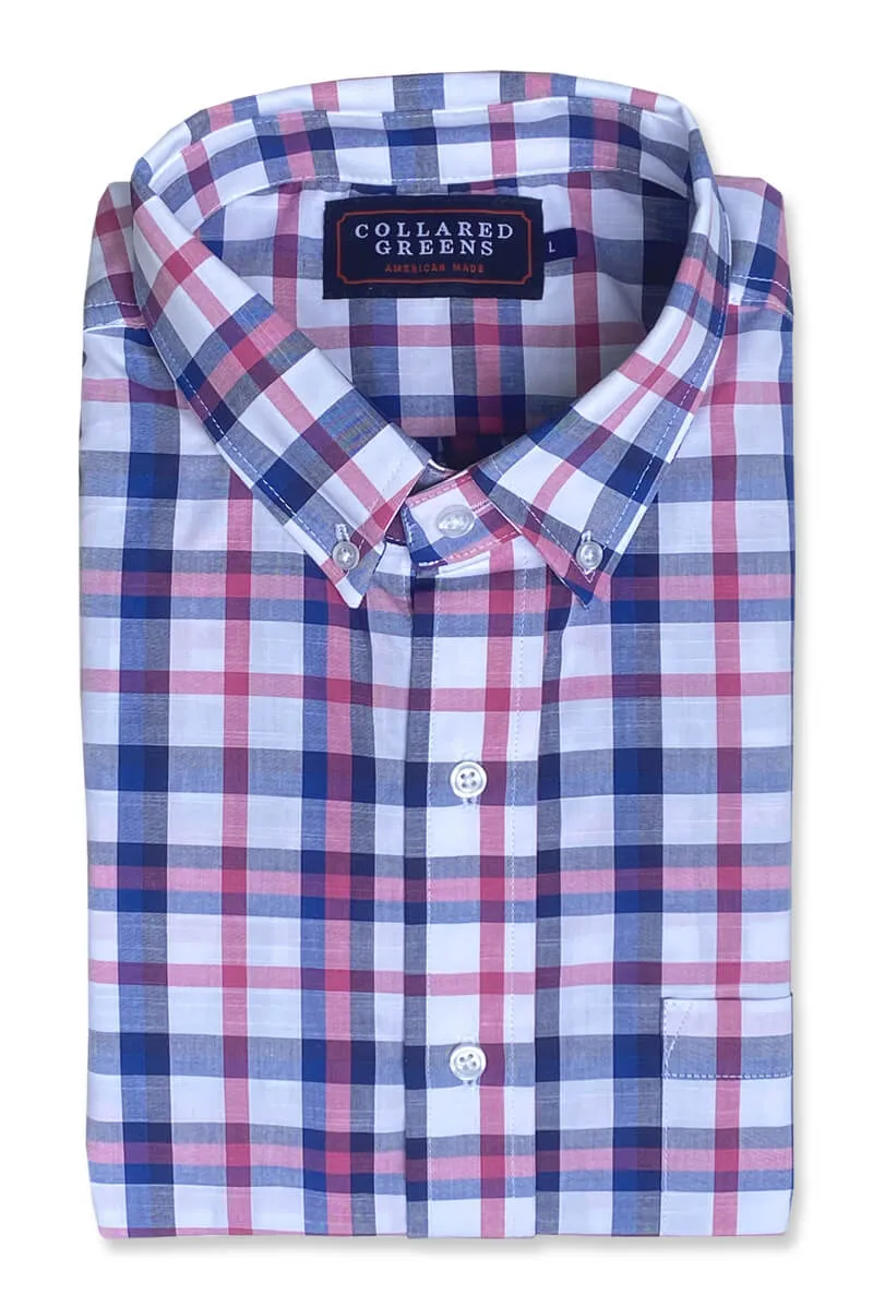 Canton: Brookline Button Down Shirt - Pink/Blue Wrinkle-free fabric