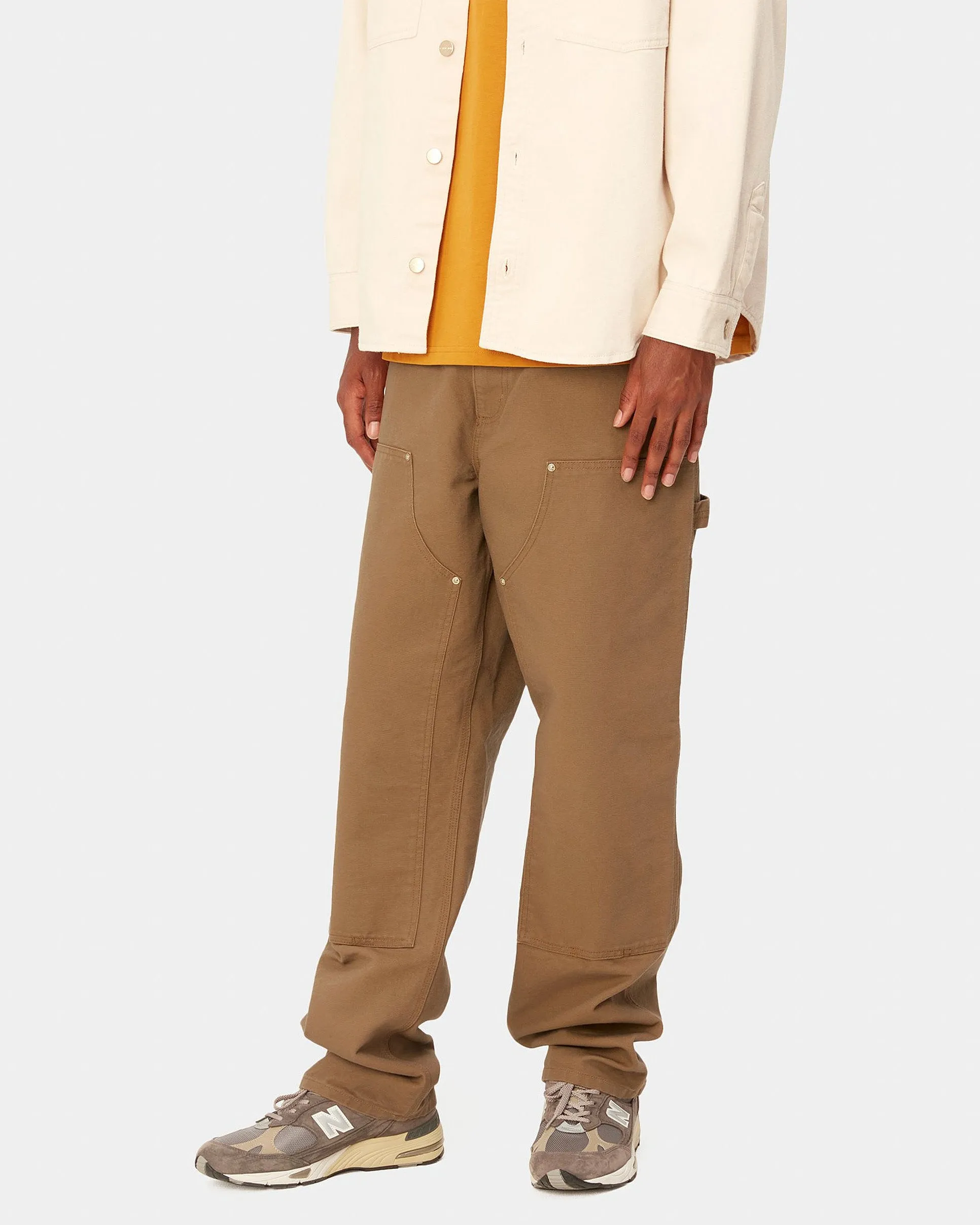 Carhartt WIP Double Knee Pant Relaxed Fit Canvas Trousers - Hamilton Brown Rinsed Sharp Twist