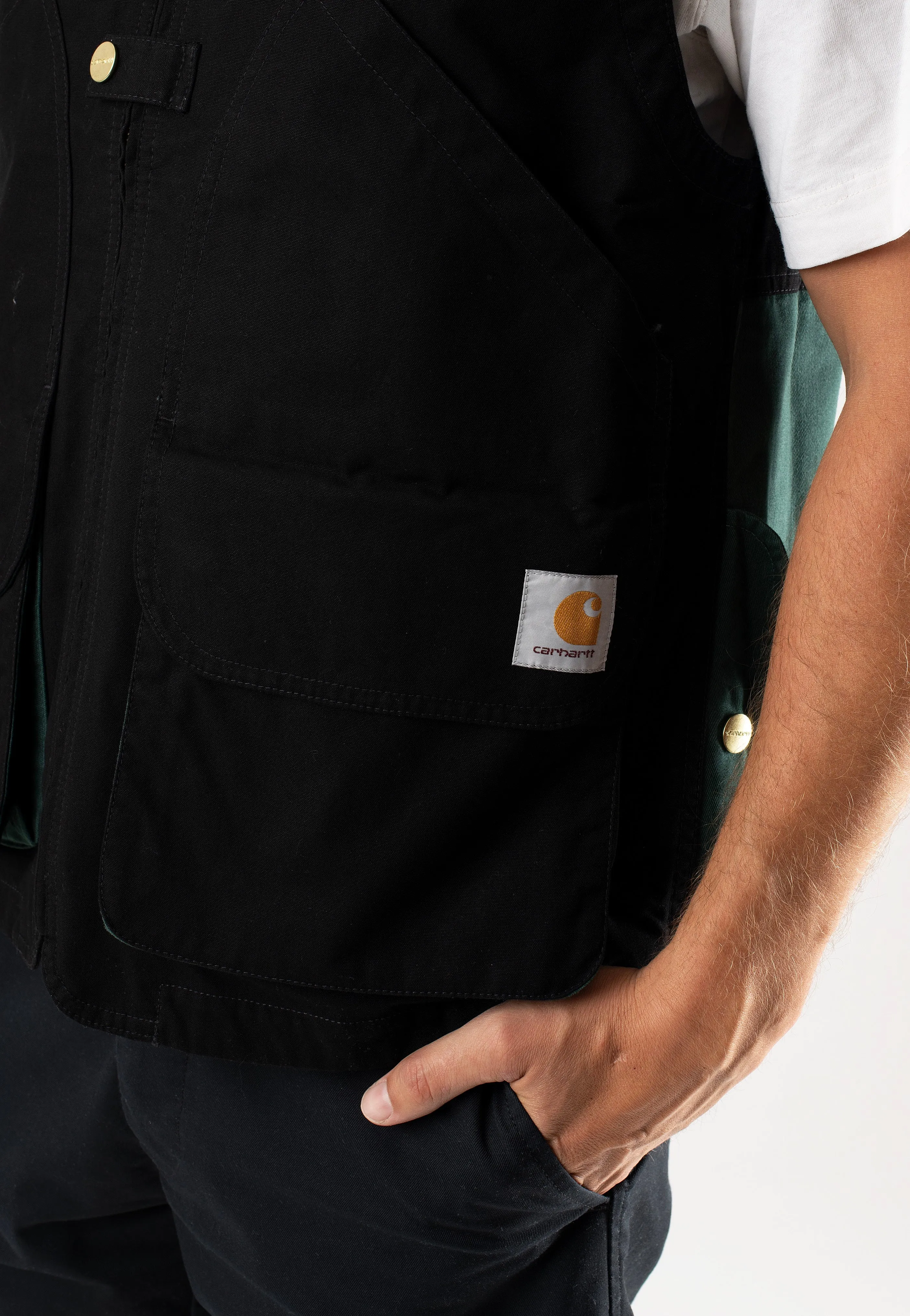 Carhartt WIP - Heston Heavy Stone Wash Black/Discovery Green - Vest Neo bohemian vibes