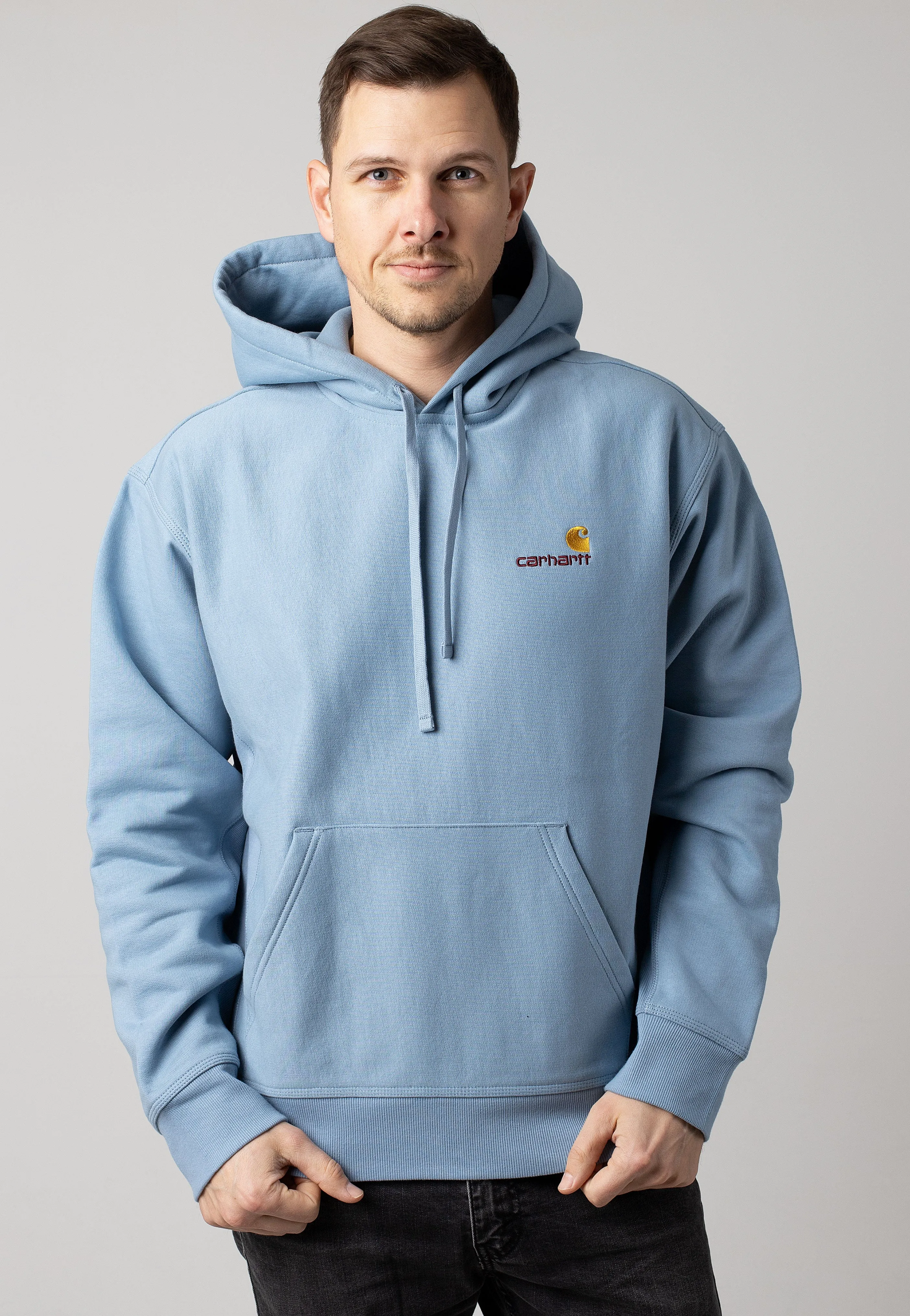 Carhartt WIP - Hooded American Script Frosted Blue - Hoodie Outdoor Adventure Gym Wear
