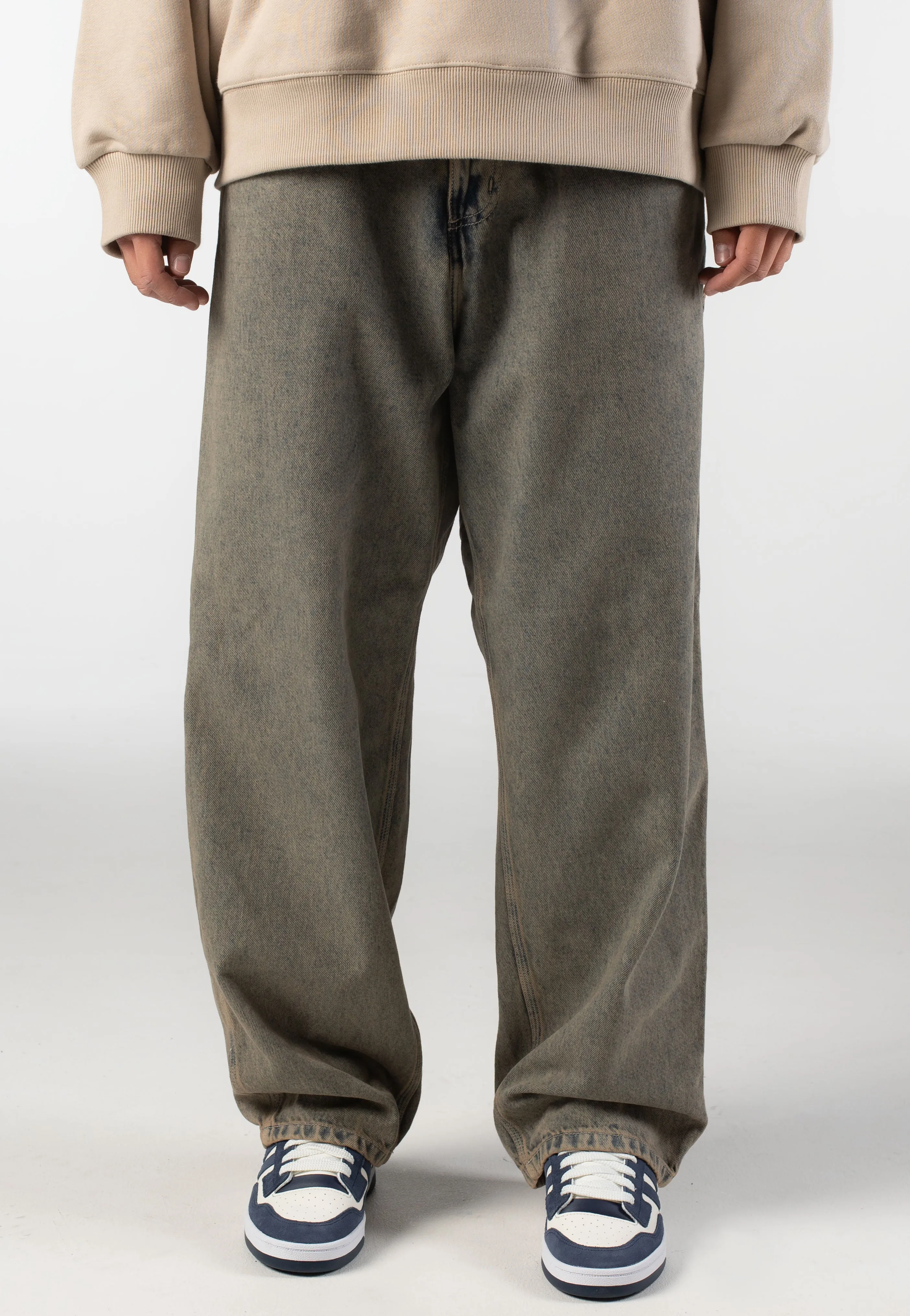 Trendy Evening Stroll Student Outfit Earthy Carhartt WIP - OG Single Knee Blue/Leather Garment Dyed - Jeans