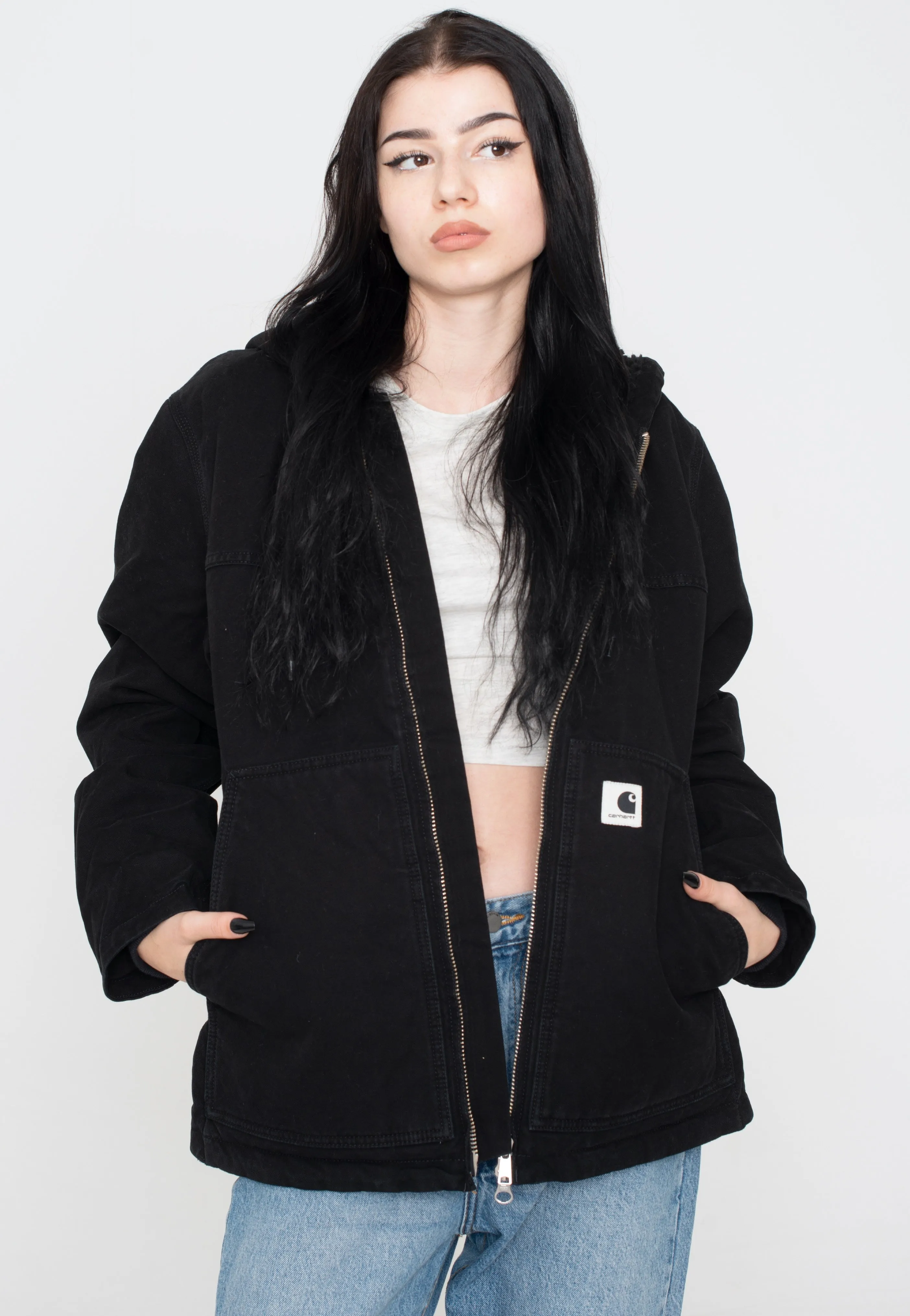 Zipper Closure Carhartt WIP - W' Arlington Heavy Stone Wash Black - Jacket