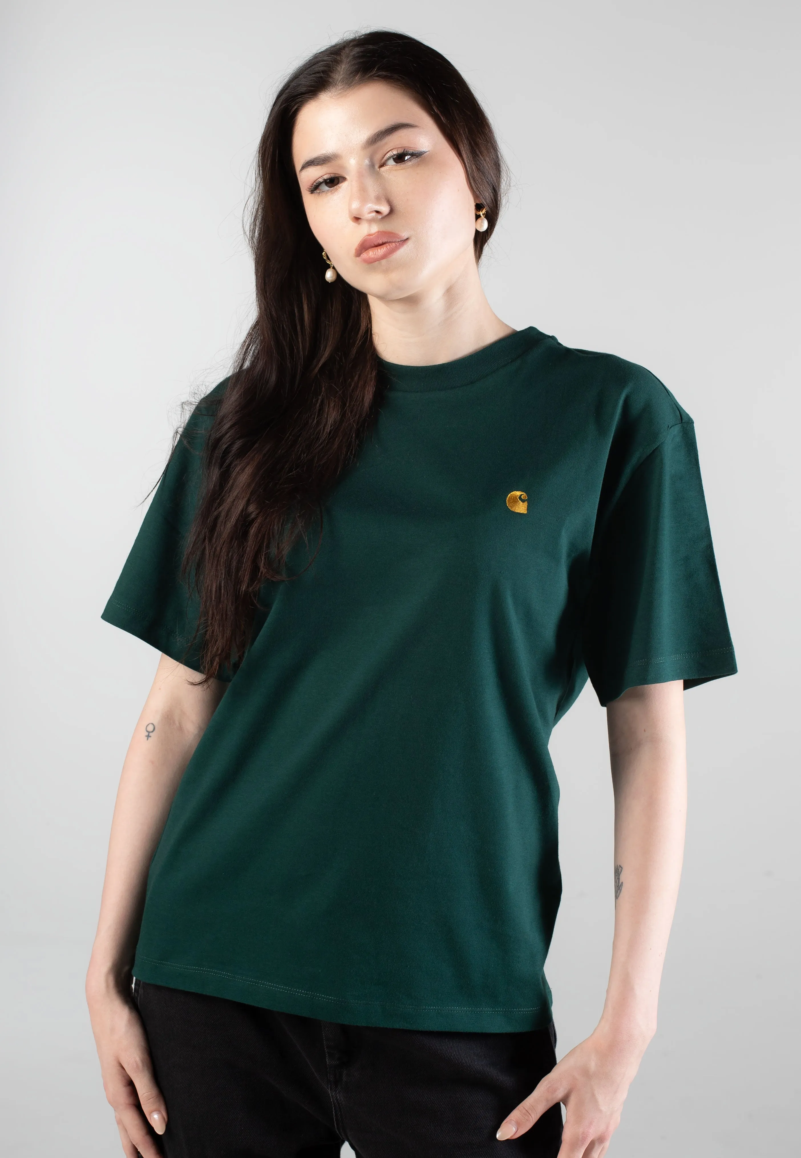Short sleeved breeziness Customizable Carhartt WIP - W' Chase Dark Fir/Gold - T-Shirt