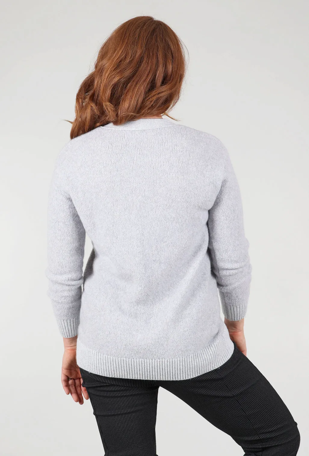 Cashmere Boucle Boyfriend Cardie, Argento Gray Travel Ready