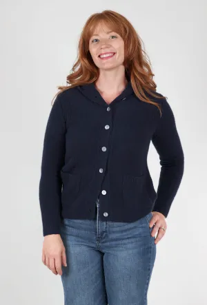 Cashmere Boucle Button-Down Hoodie, Navy Just Right