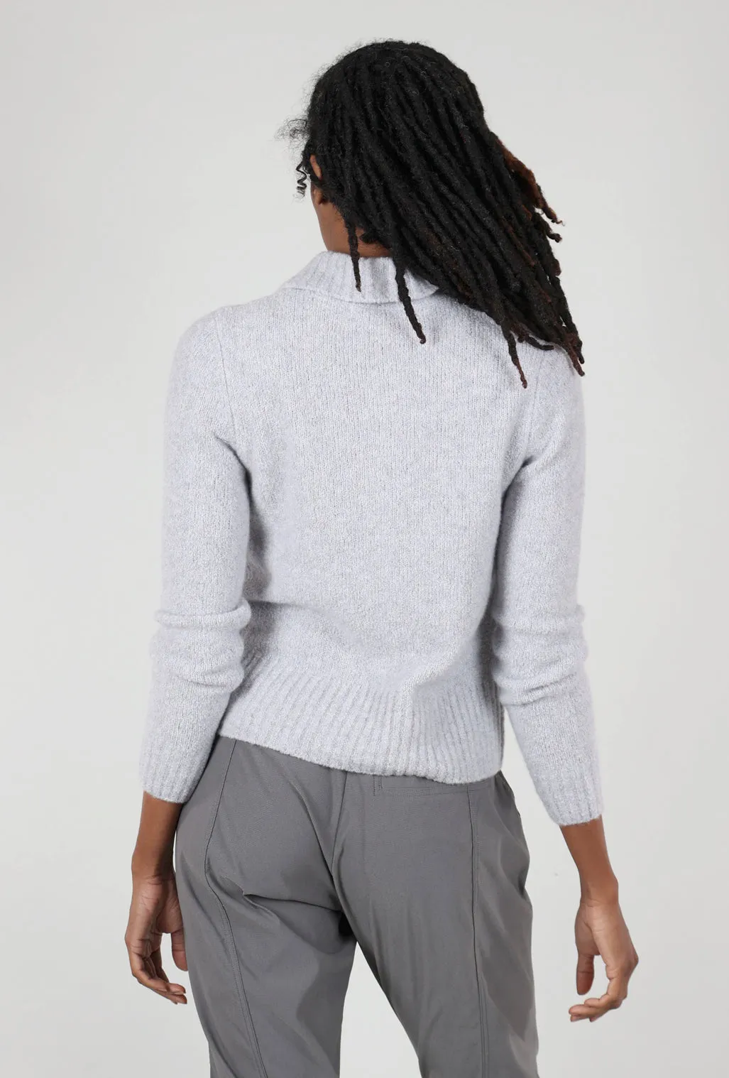 Cashmere Boucle Full-Zip Polo, Argento Gray Polished Look