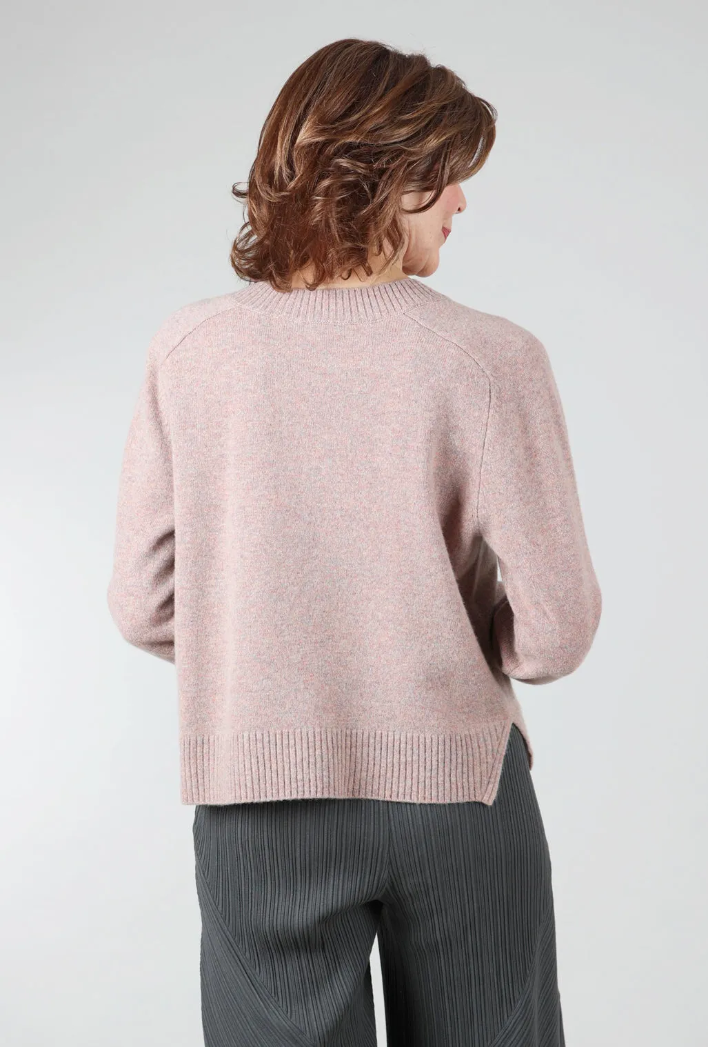 Cashmere Felted Easy V-Neck Sweater, Rose Quartz