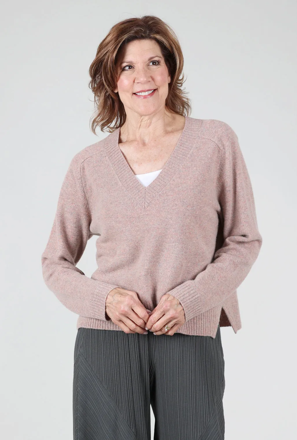 Felted Easy V-Neck Sweater, Rose Quartz Wool sweater for winter