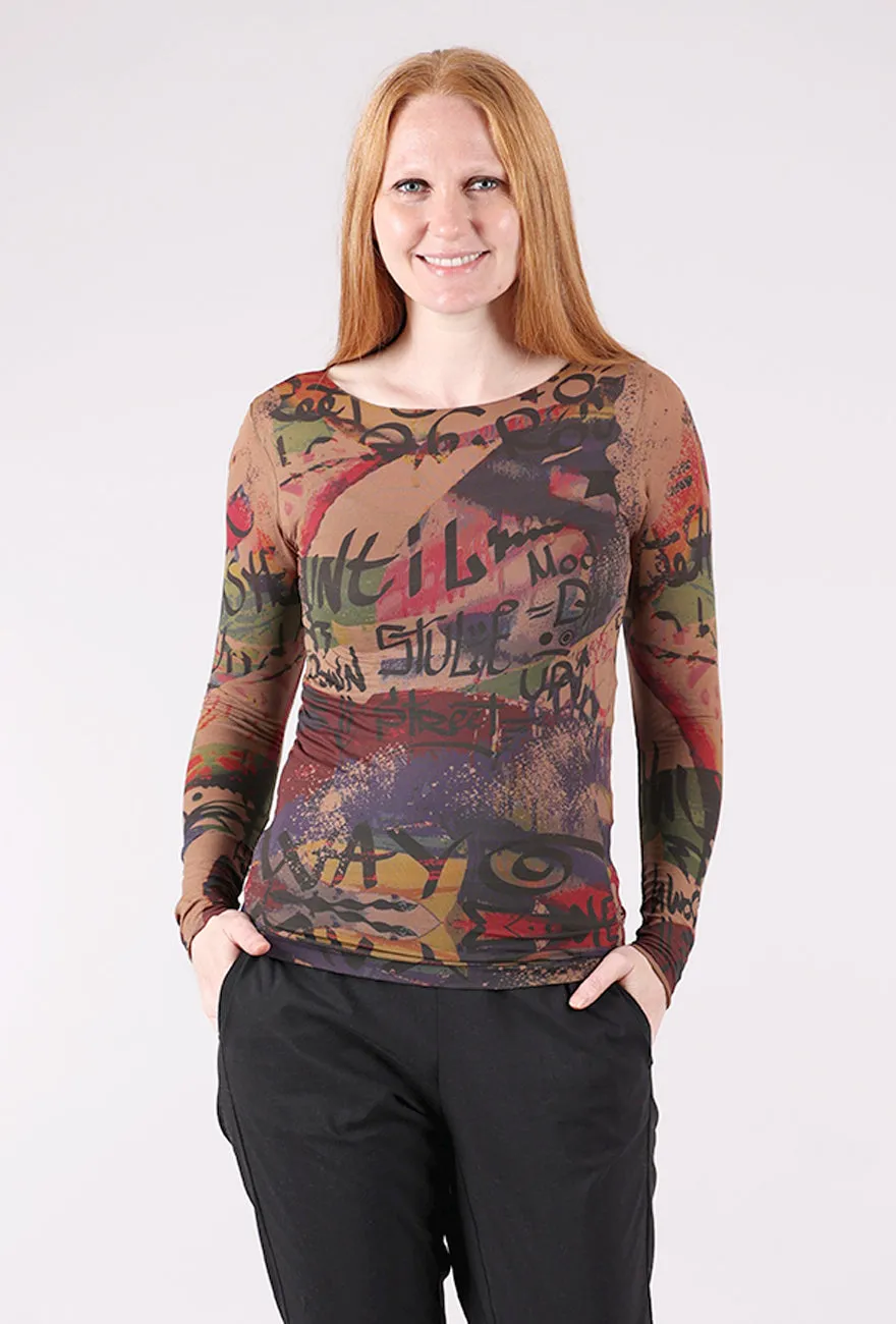 mature women Autumn Style Raw Edge Second Skin Top, My Way/Cocoa Brown