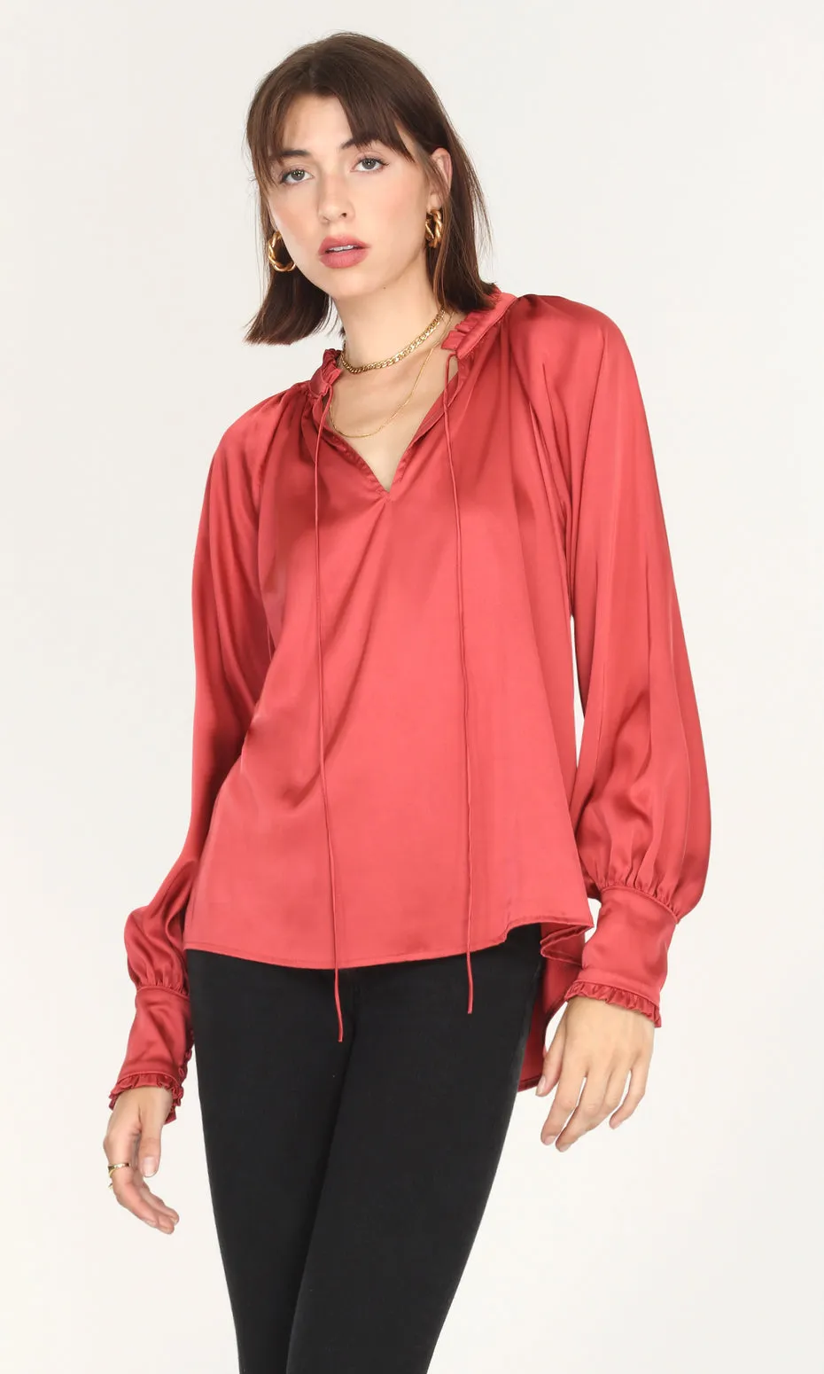 Casual Spring Larissa Wide Cuff Sateen Blouse