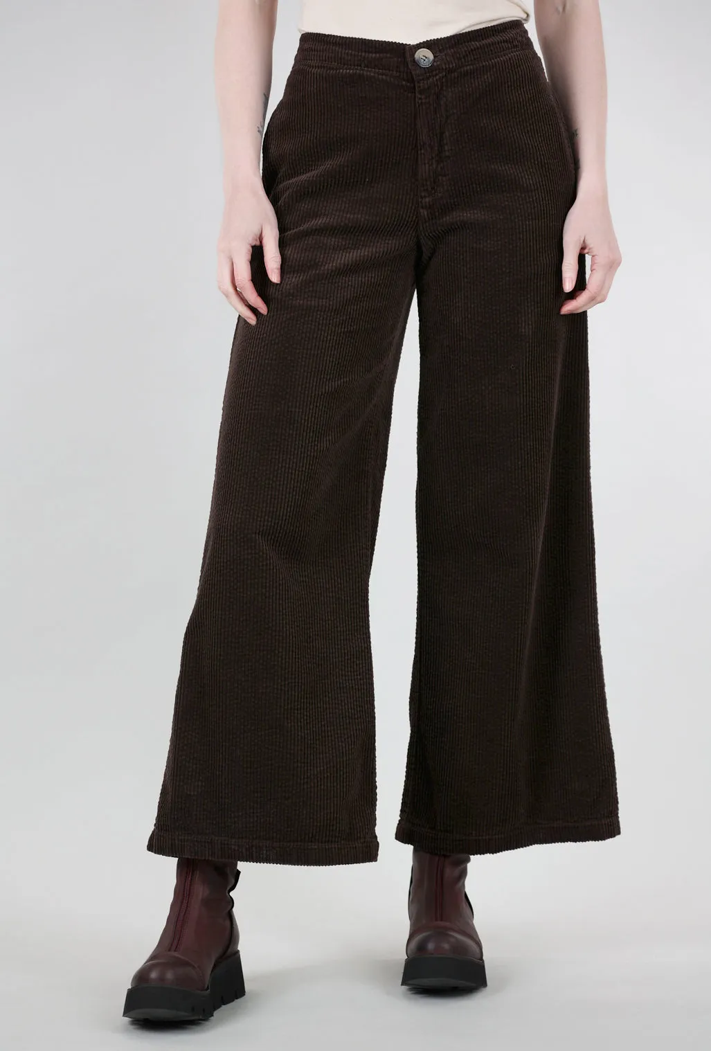 Luxe Cord Wide Leg Zip Pant, Mahogany Solid shade
