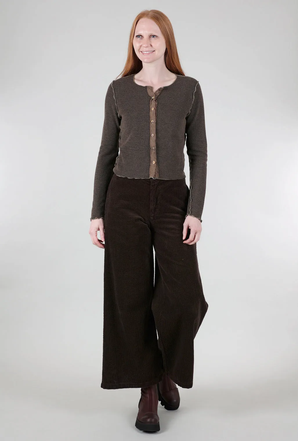 Casual Style Luxe Cord Wide Leg Zip Pant, Mahogany
