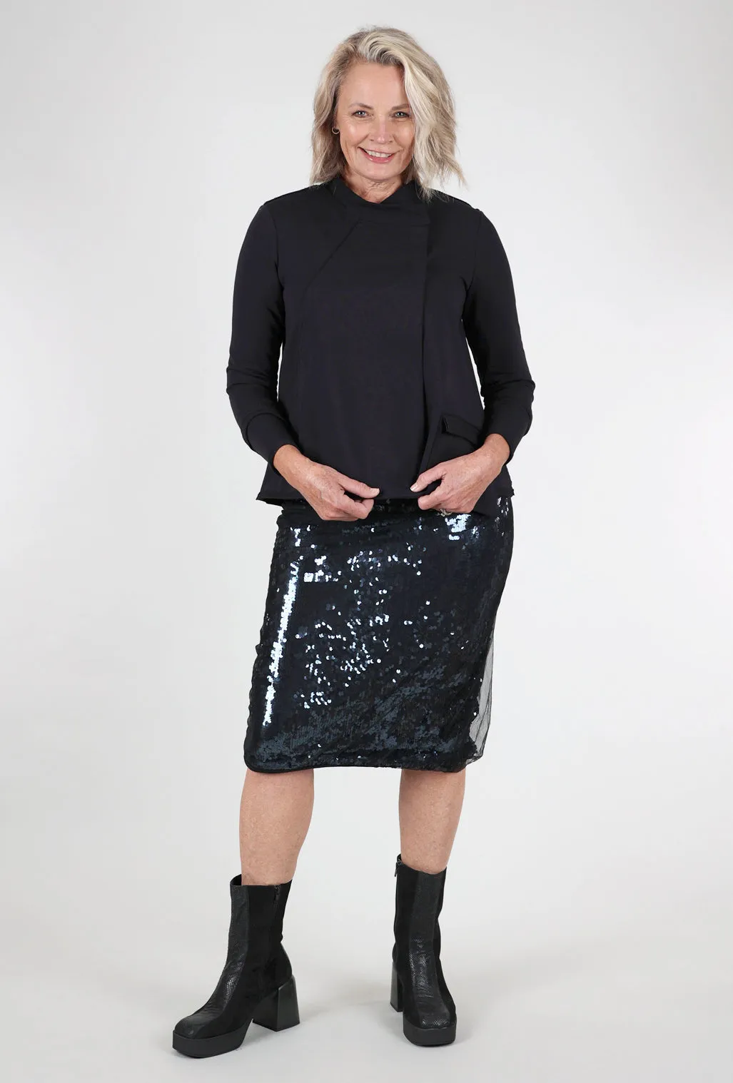 Catalina Netted Sequin Skirt, Navy Soft Finish