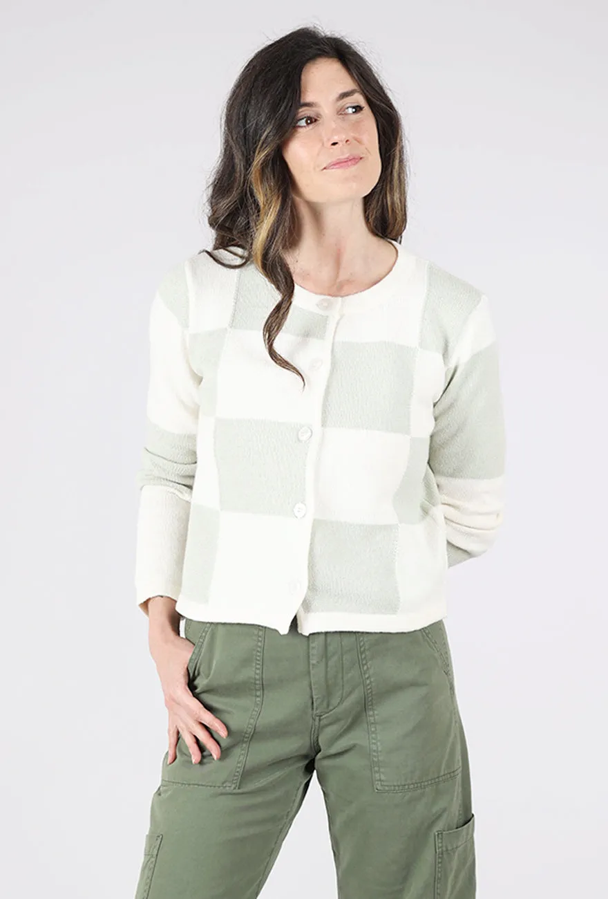 Textured sweater design Lightweight knit jacket Checker Print Crop Cardie, Sage