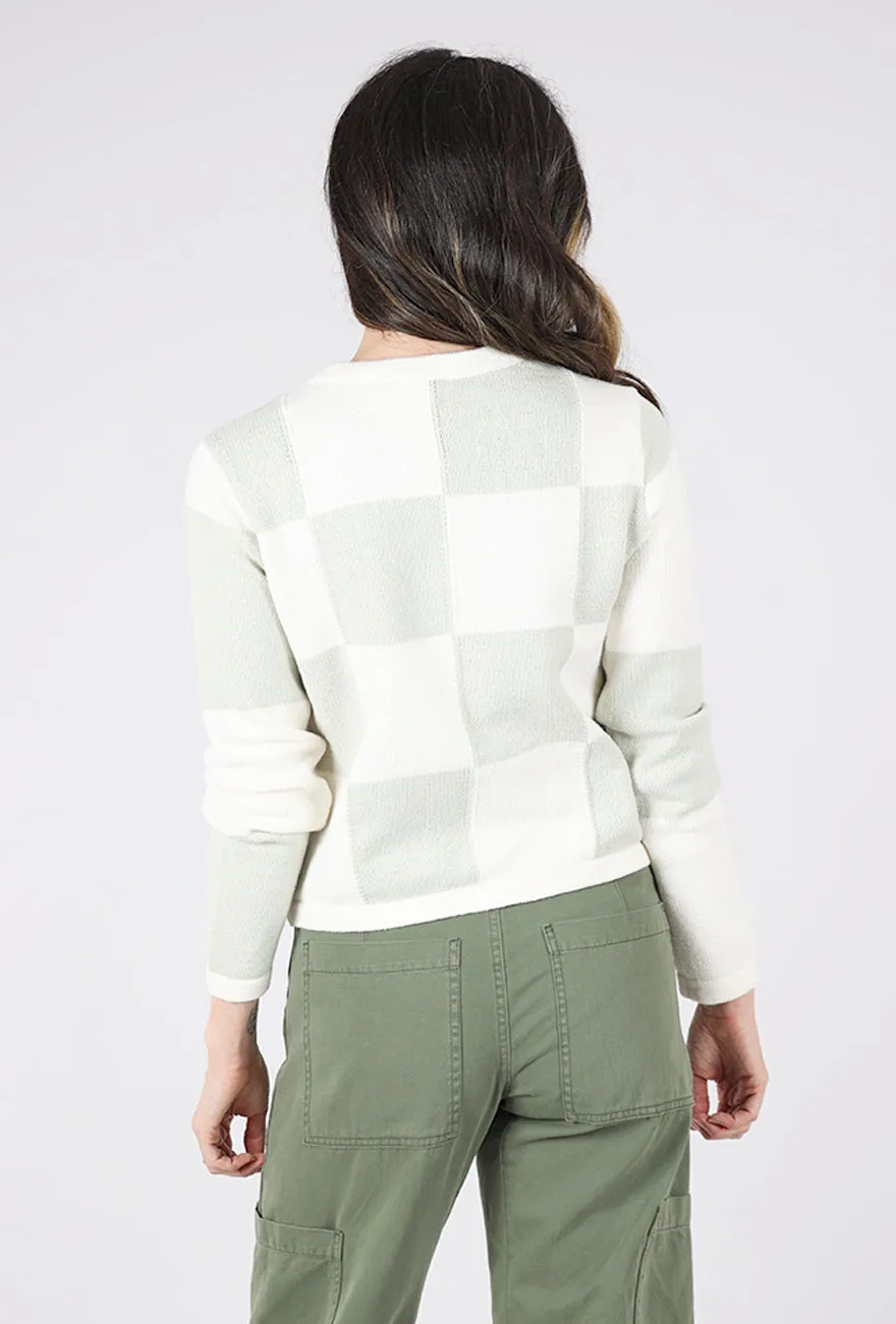 Checker Print Crop Cardie, Sage Wear-resistant