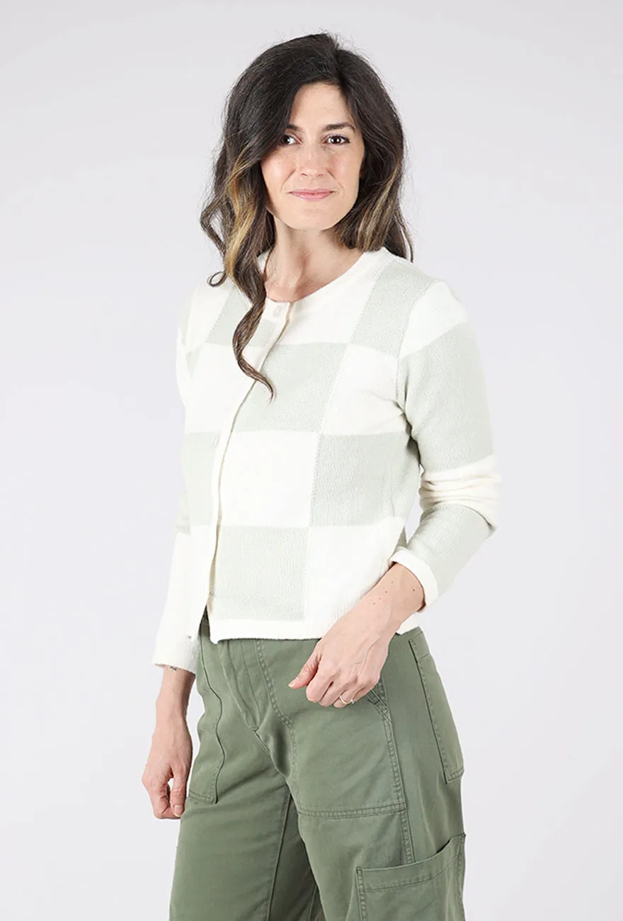 Checker Print Crop Cardie, Sage Wear-resistant