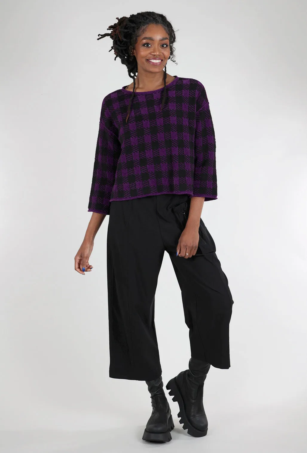 Chenille Check Sweater, Amethyst Thick Fleece