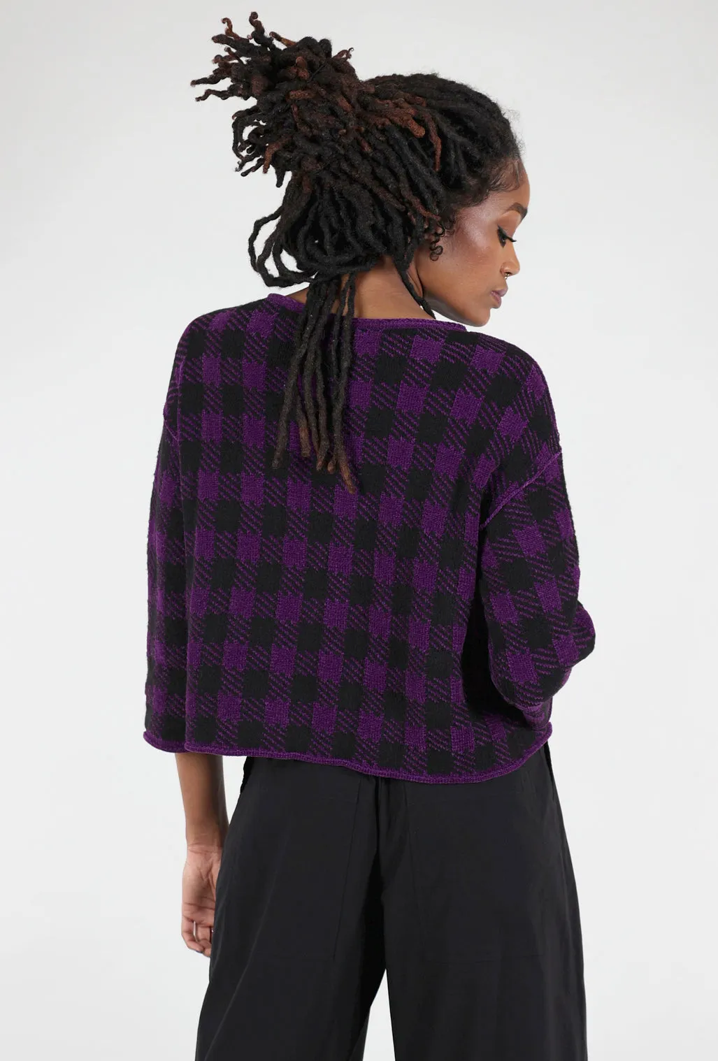 Chenille Check Sweater, Amethyst Thick Fleece