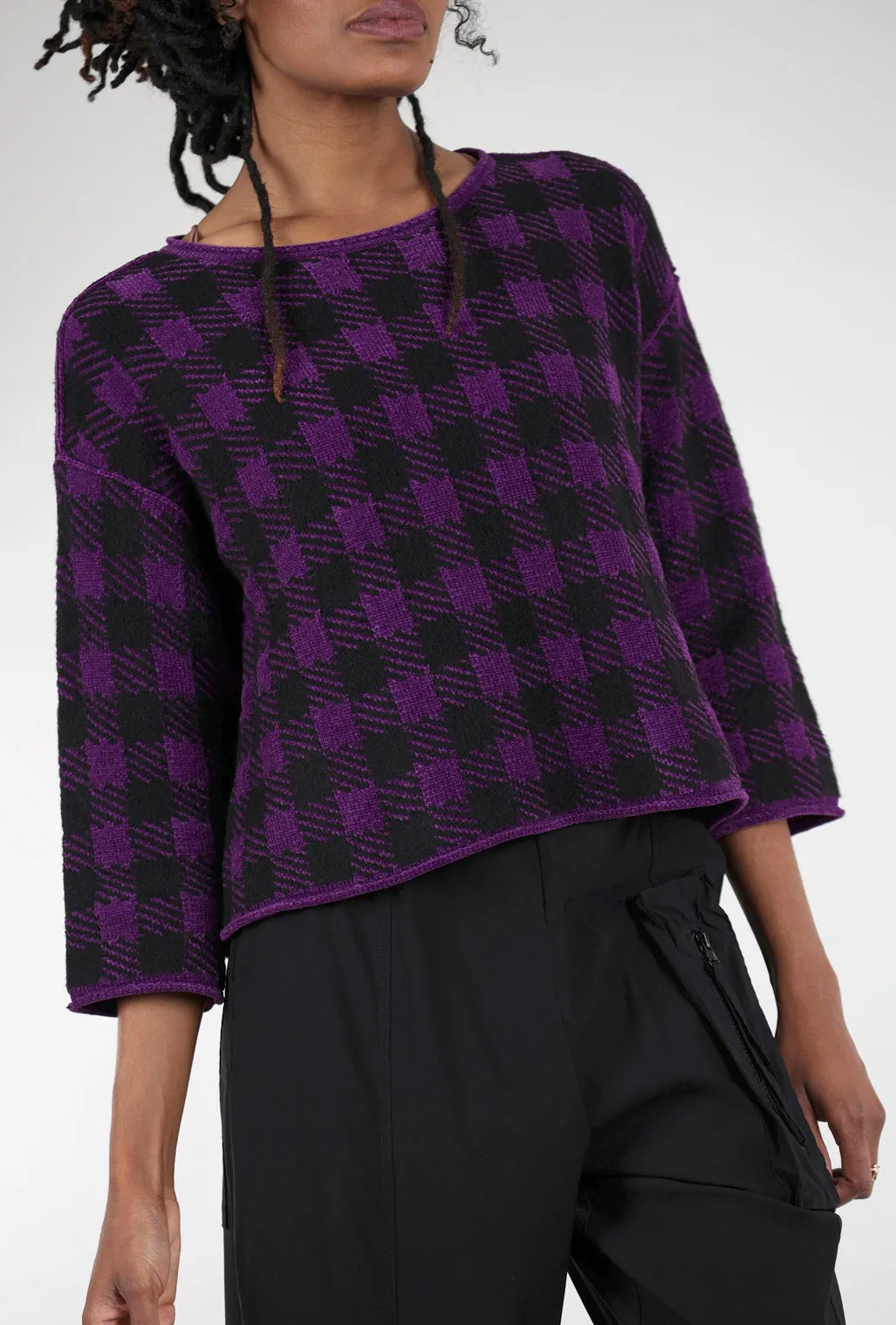 Chenille Check Sweater, Amethyst Thick Fleece