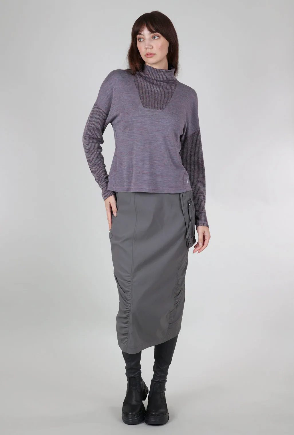 Chic Design Thermal Merino Rib Inset Top, Chalk Violet Heather