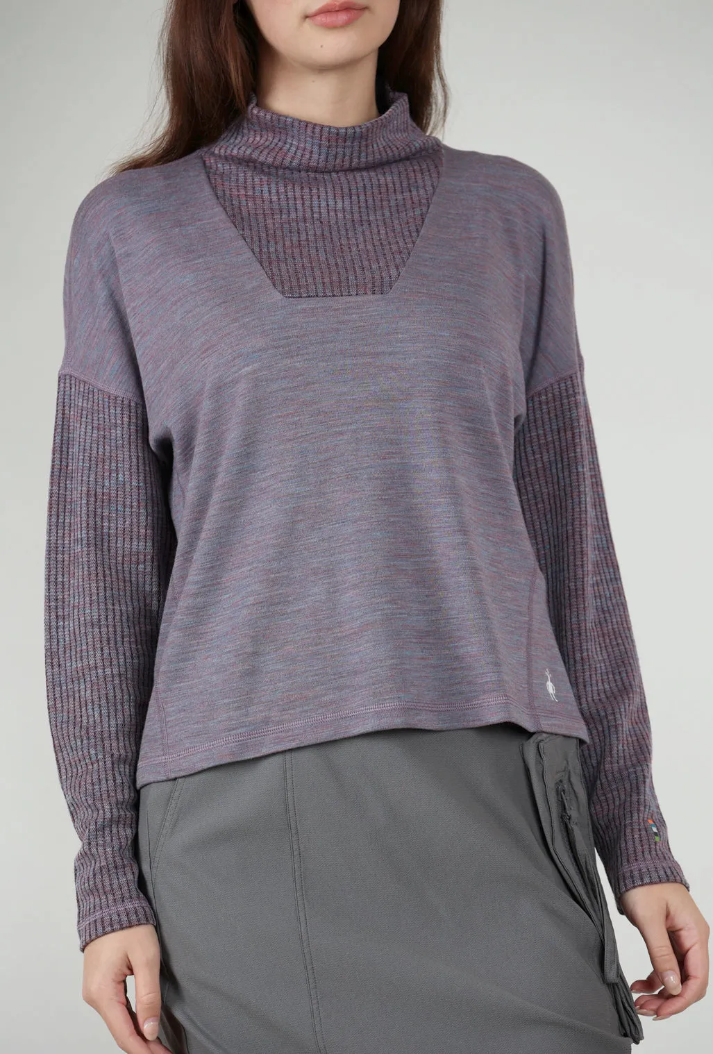 Chic Design Thermal Merino Rib Inset Top, Chalk Violet Heather