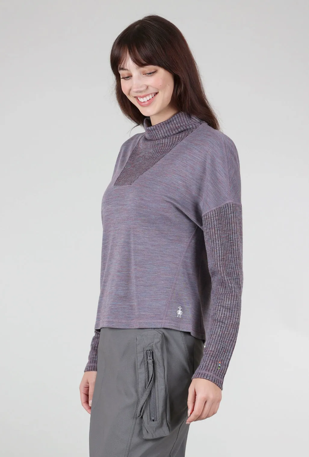 Chic Design Thermal Merino Rib Inset Top, Chalk Violet Heather