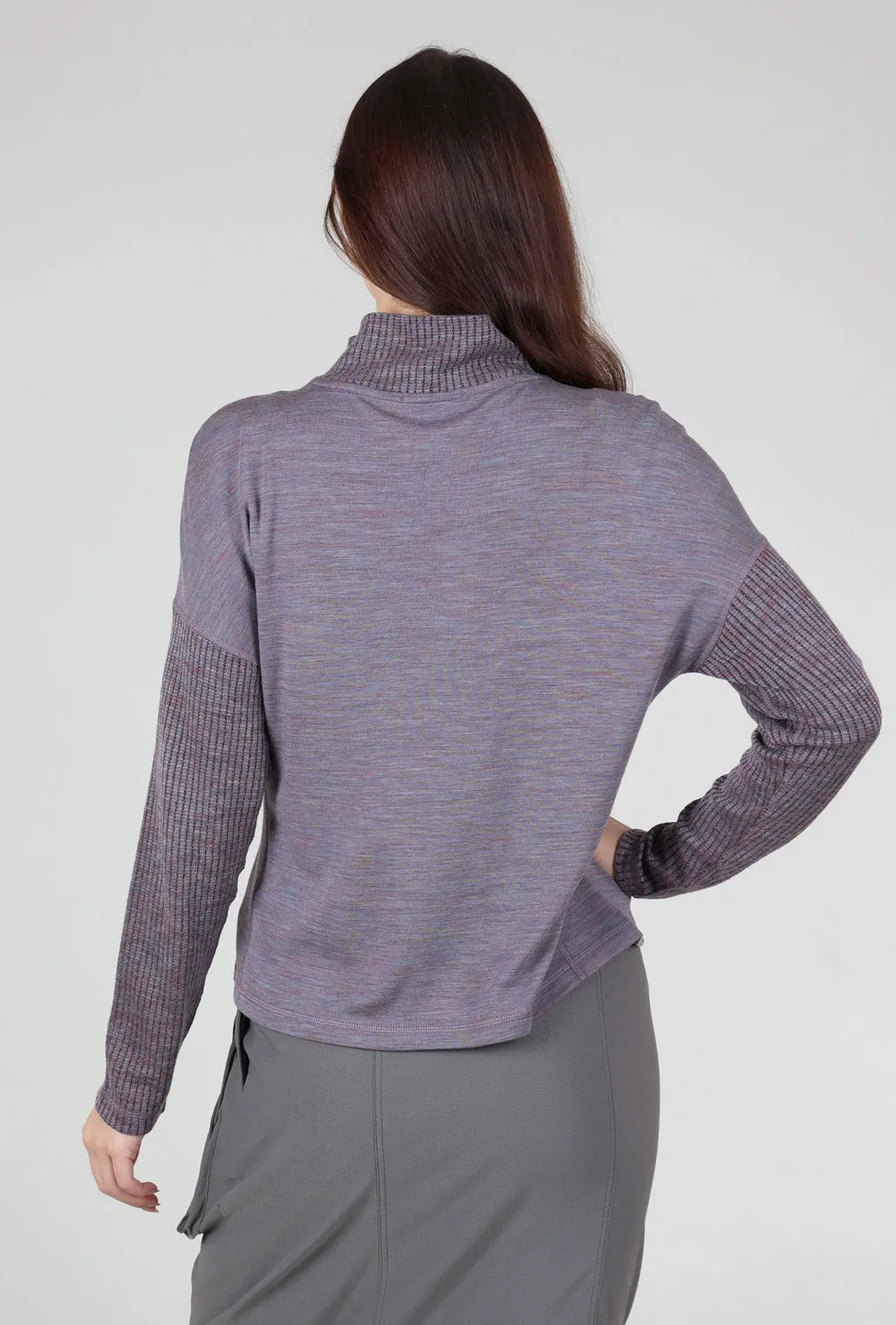 Chic Design Thermal Merino Rib Inset Top, Chalk Violet Heather