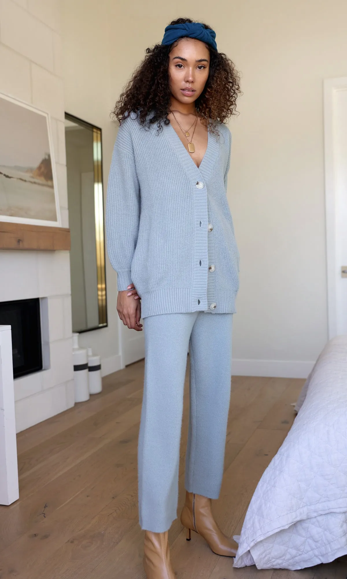 blue knit lounge pants for women