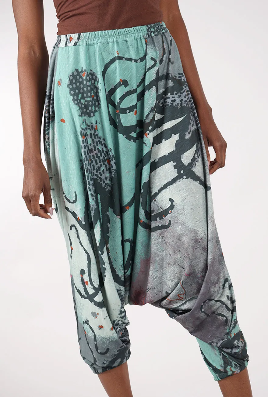 Chic Style Knit Harem Pant, Aqua/Gray