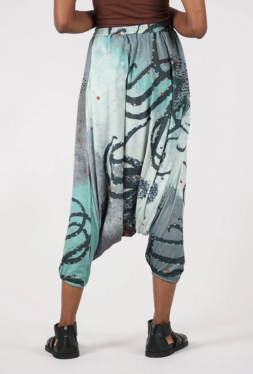 Chic Style Knit Harem Pant, Aqua/Gray