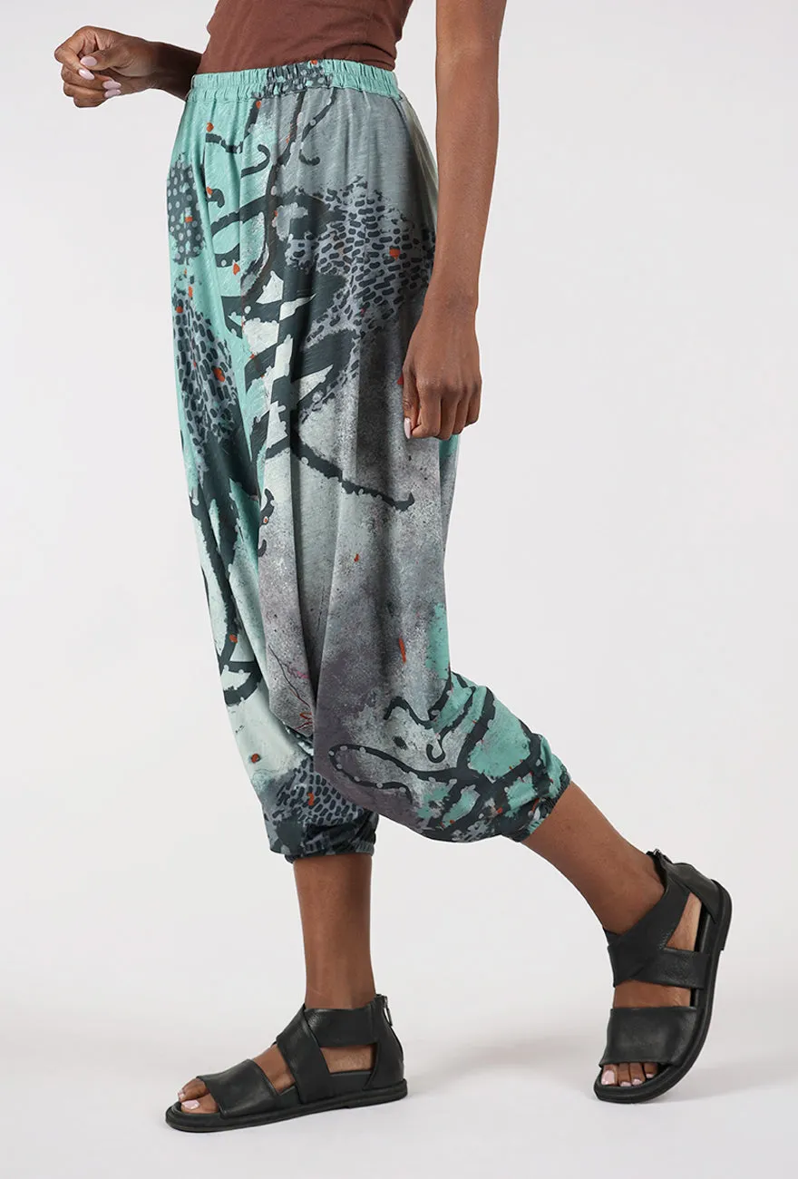 Chic Style Knit Harem Pant, Aqua/Gray