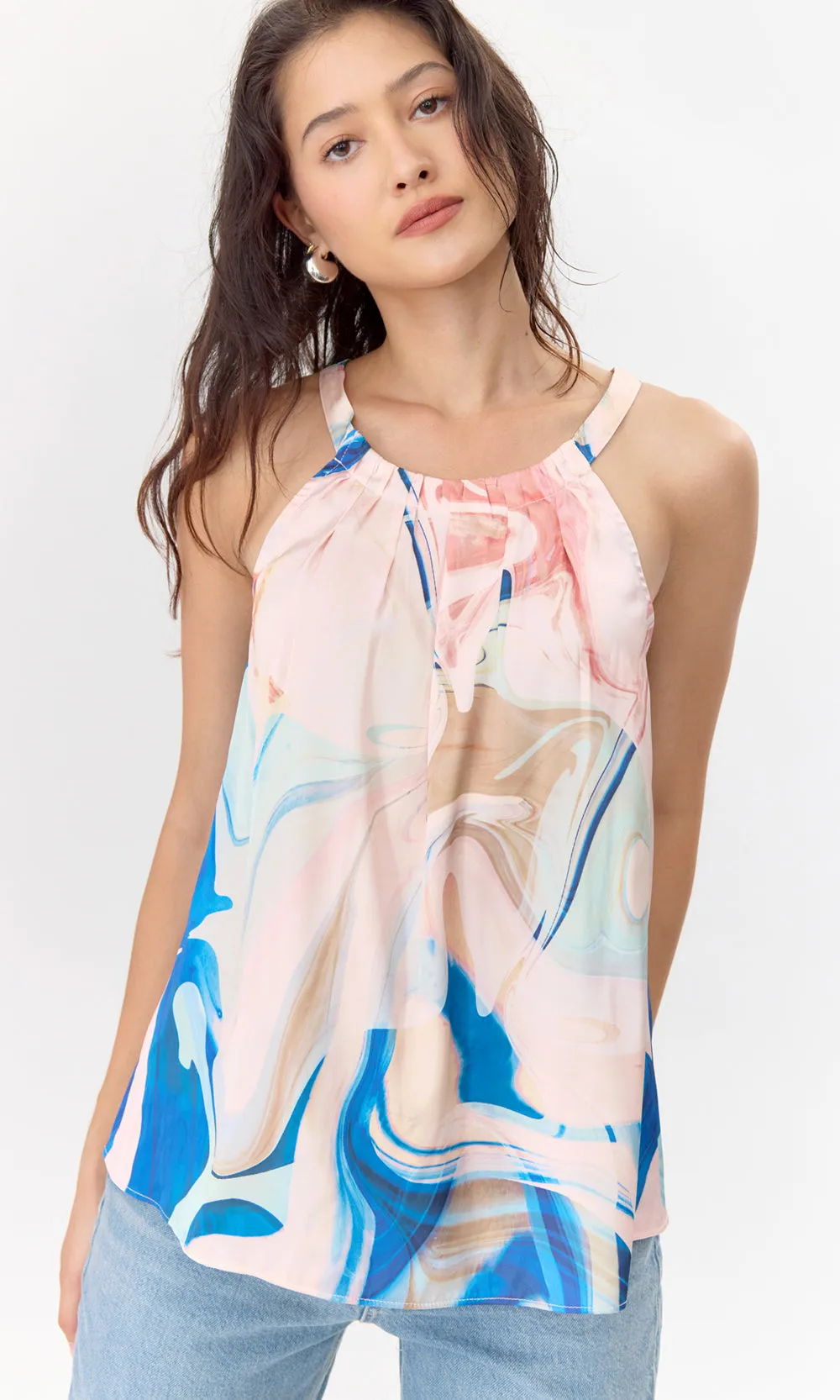 Clarabelle Watercolor Print Satin Halter Summer Ready