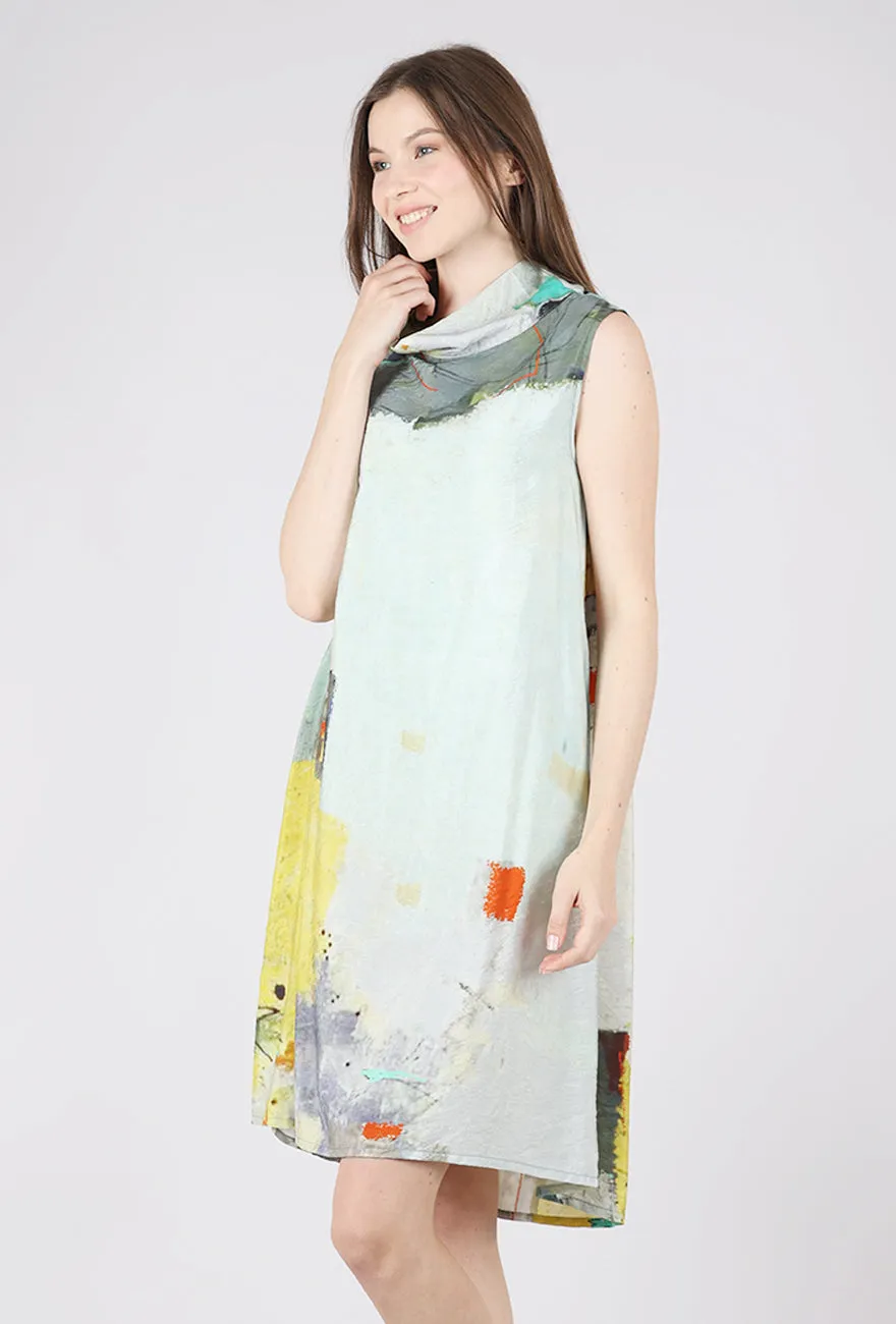 Classic 3P Cowl Dress, Gold/Sage Sleek Attire