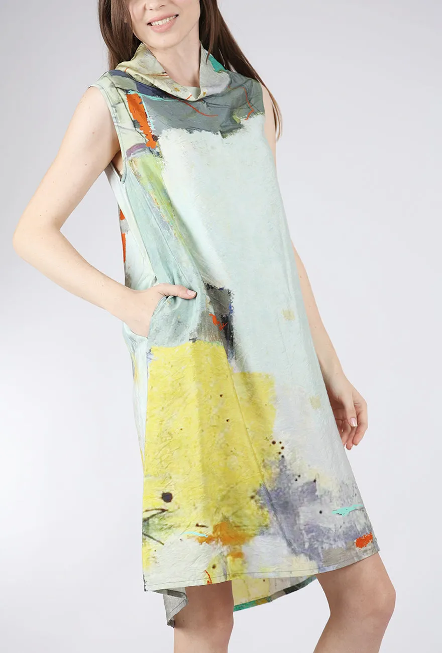 Classic 3P Cowl Dress, Gold/Sage Sleek Attire