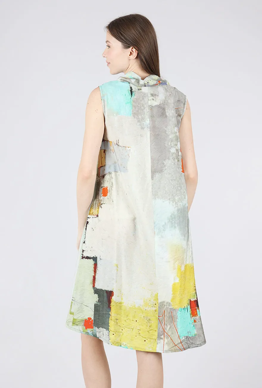 Classic 3P Cowl Dress, Gold/Sage Sleek Attire