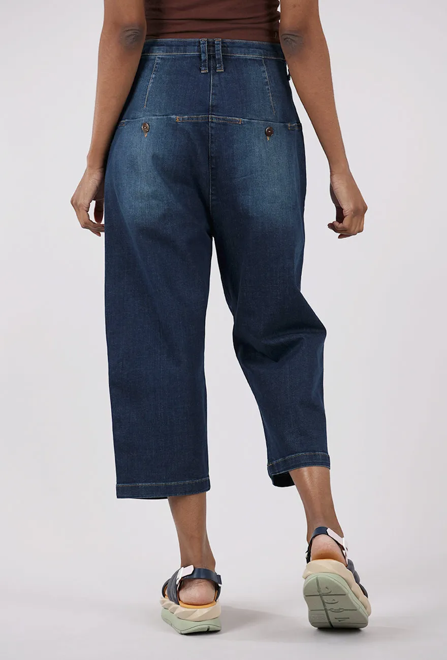 Classic Fit Pleat Crop Denim, Blue