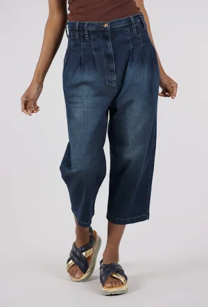 Tapered ankle Pleat Crop Denim, Blue